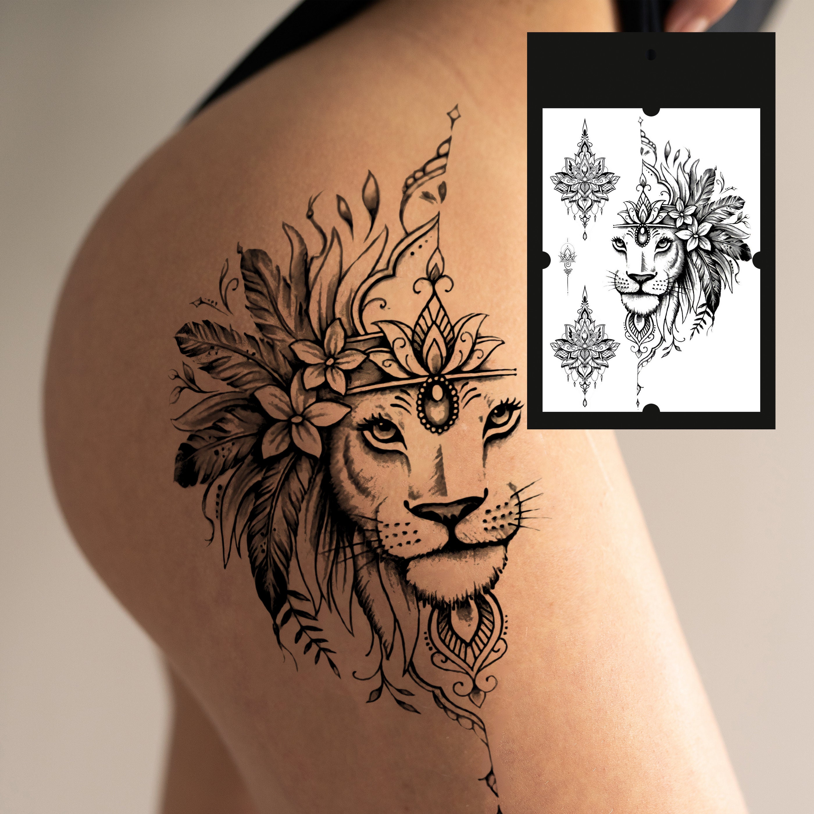 Large Temporary Tattoo Animal Print Temporary Tattoo Lion - Etsy