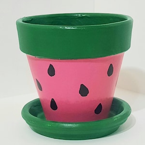 Watermelon Terra Cotta 4 Inch Pot and Saucer