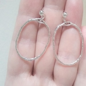 Large hammered oval earrings in silver or gold