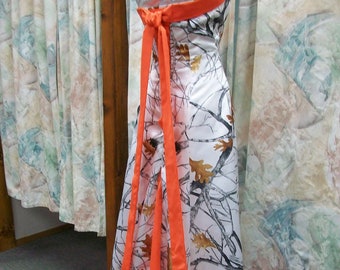 Amanda White Camo with Orange Trim Wedding Gown