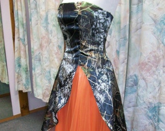 Bella Green Camo and Orange Tulle Wedding Gown