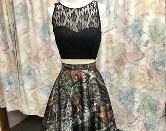 Courtney 2 Piece Camo Gown with Black Lace Top