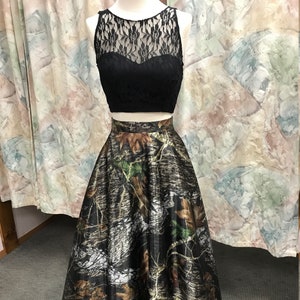 Courtney 2 Piece Camo Gown with Black Lace Top