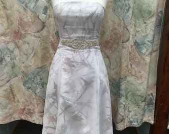 White Camo Chiffon Hi-Lo Wedding Gown with Train