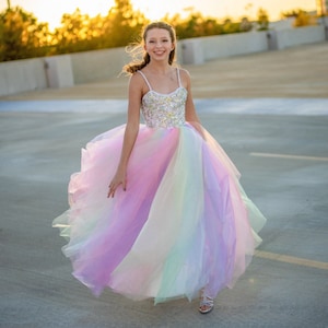 Rainbow Organza Pride Fairytale Princess Unicorn Rainbow Custom Made Gown Dress