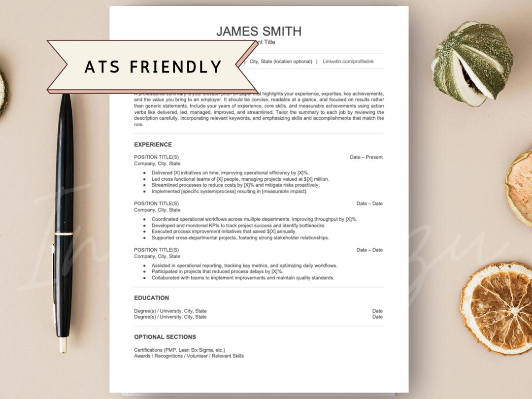 ATS Friendly Resume Template Word Pages Google Docs ATS Resume ATS ...