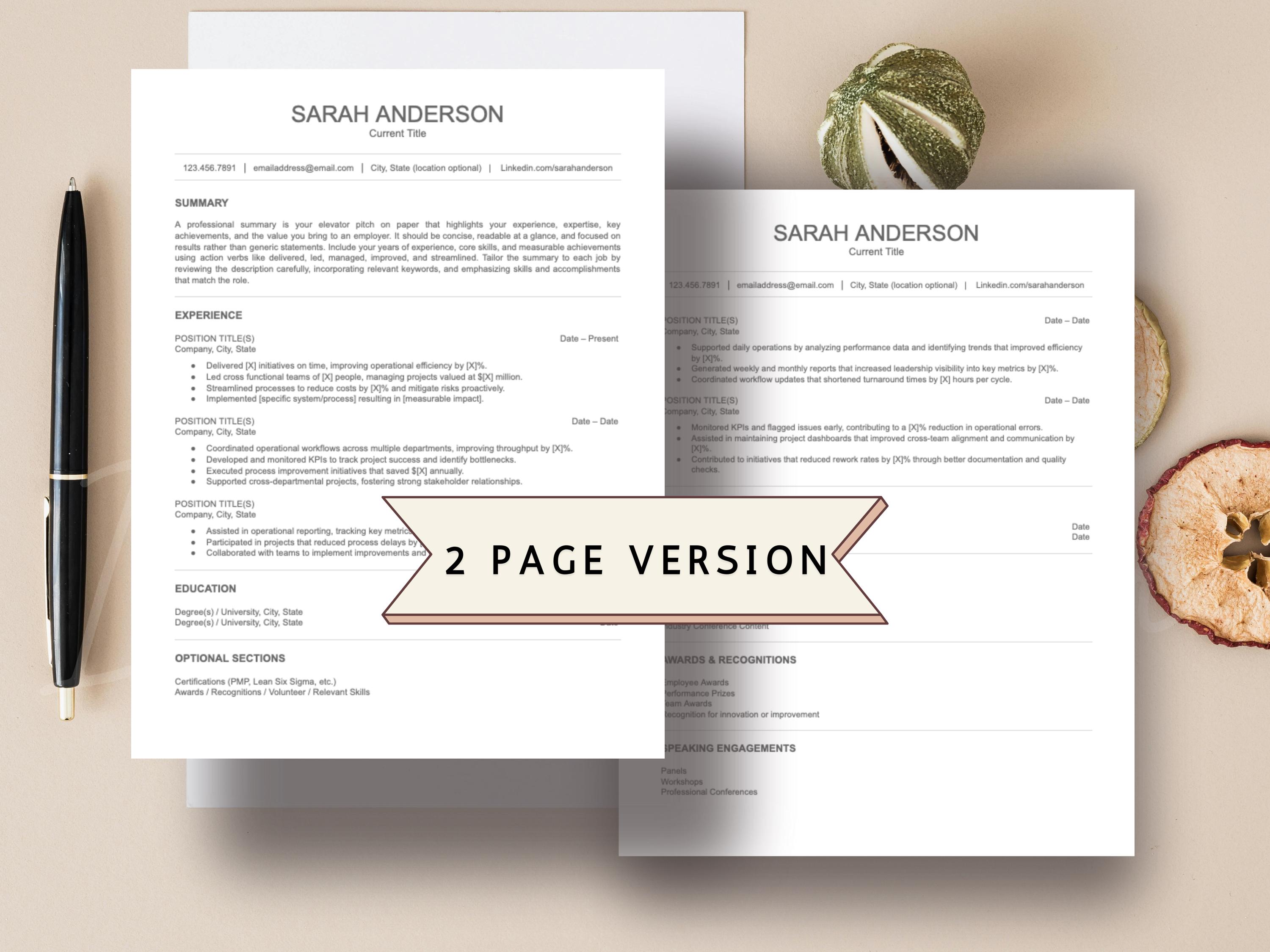 ATS Friendly Professional Resume Template | Word | Google Docs | Apple ...