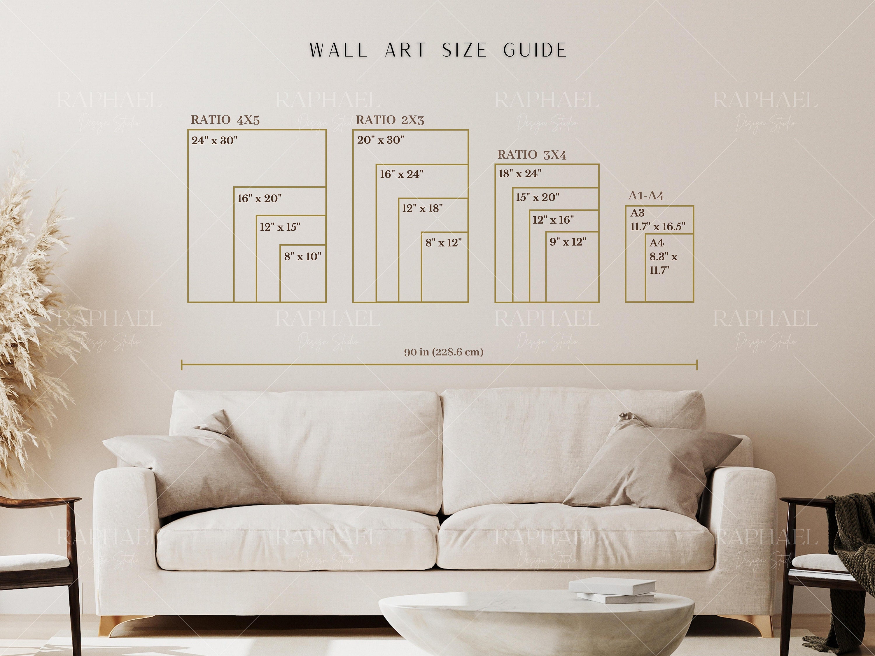 Wall Art Size Guide Wall Size Comparison Chart Print Size Etsy ...