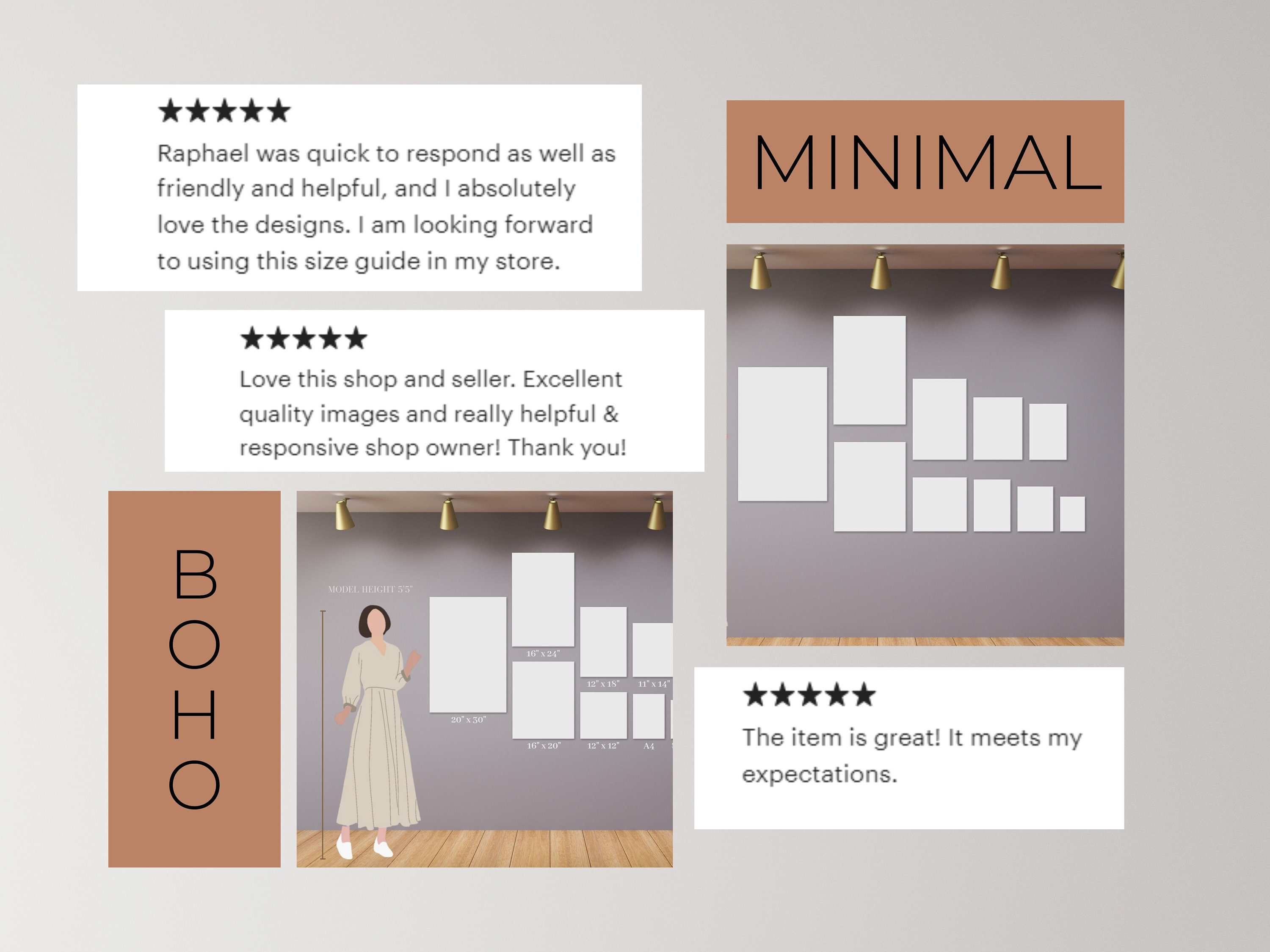 Two Set Canvas Size Guide, JPG, PDF, Canva, Wall Art Size Guide, Print