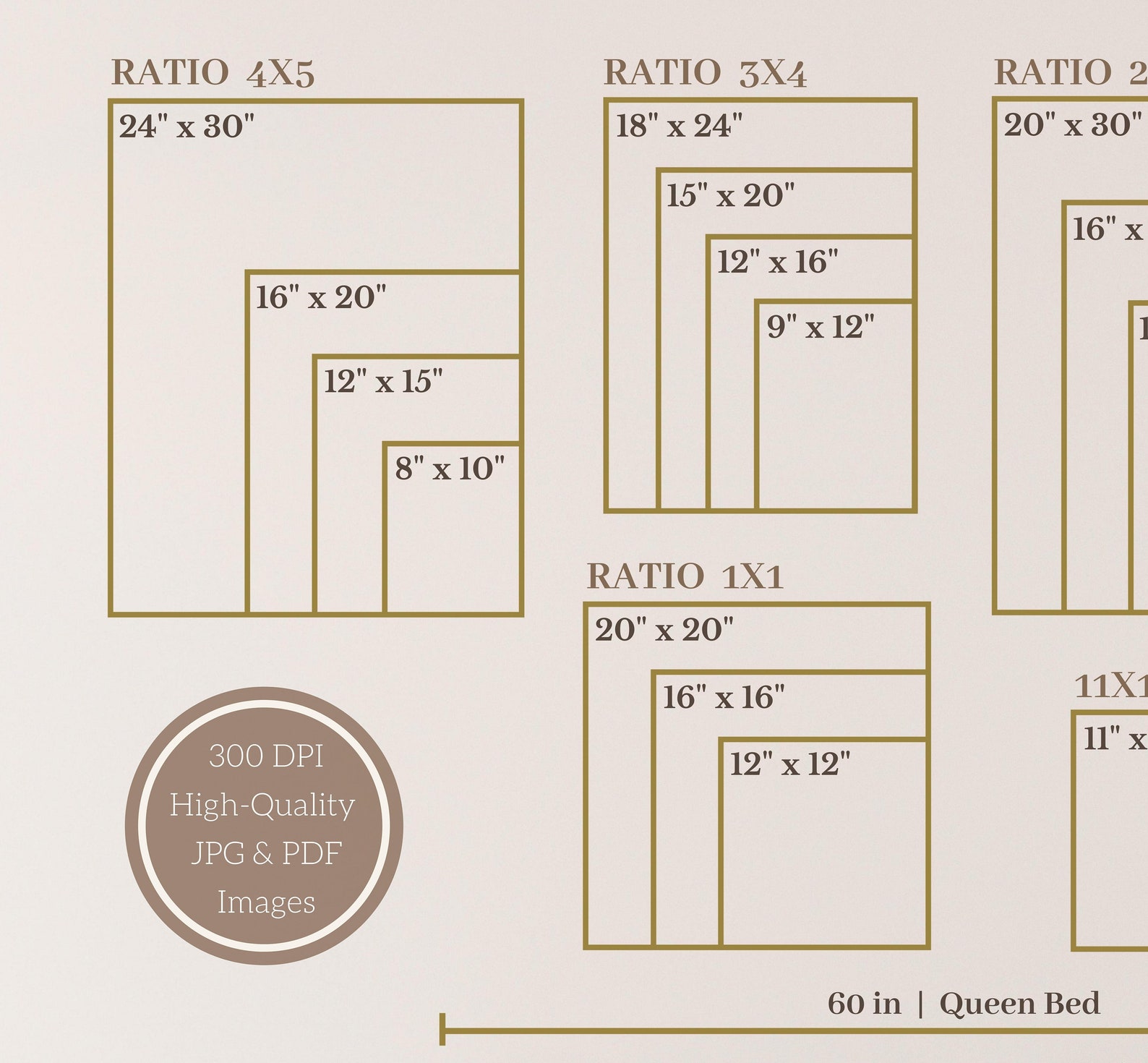 Wall Art Size Guide, Vertical Frame Size Guide, Print Size Guide