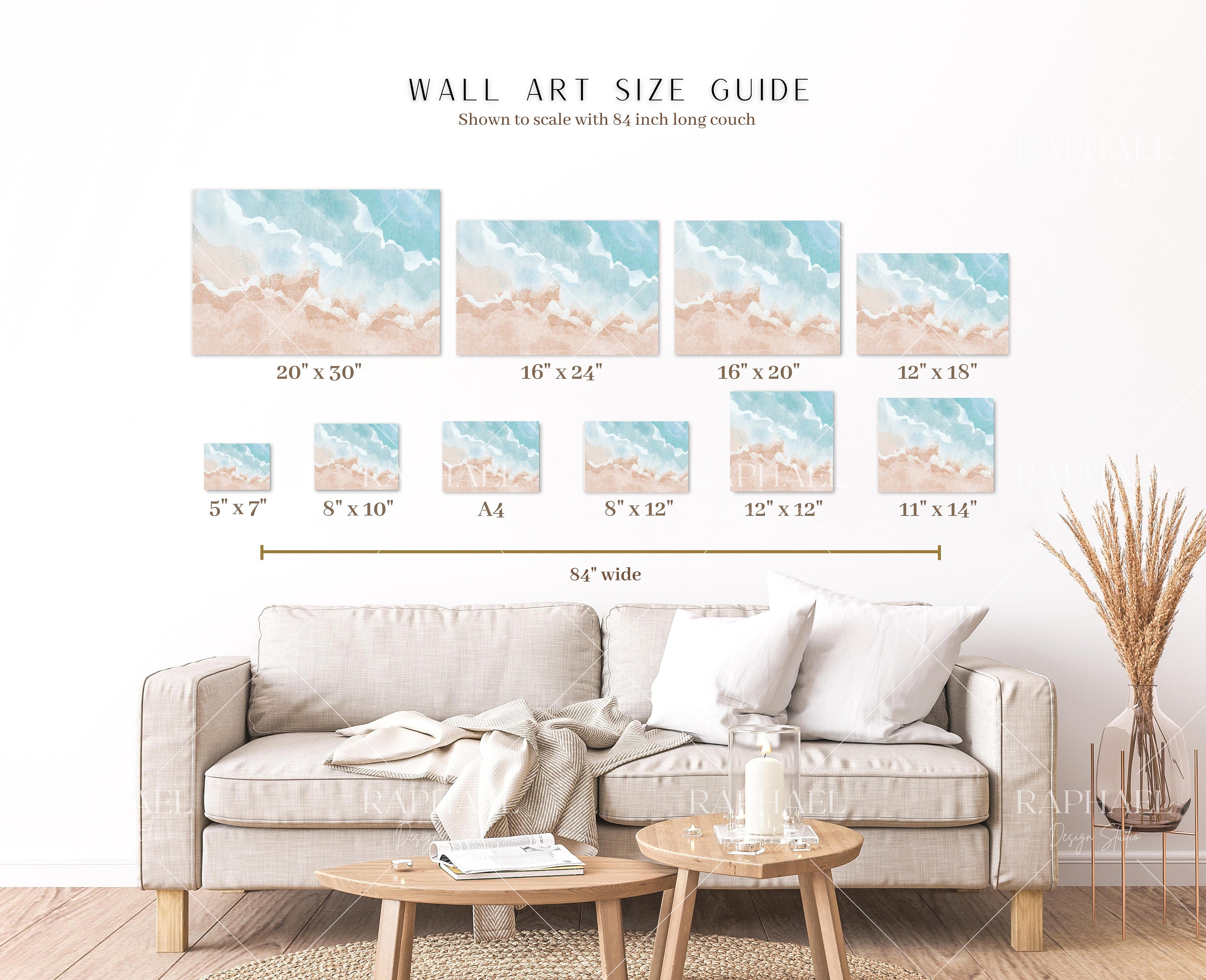 Three Neutral Color, Wall Art Size Guide, Frame Size Guide, Print Size