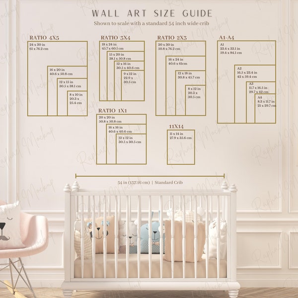 Nursery Wall Art Size Guide, Frame Size Guide, Print Size Guide, Poster Size Chart, Artwork Size Guide, Vertical Frame, Inch, Cm