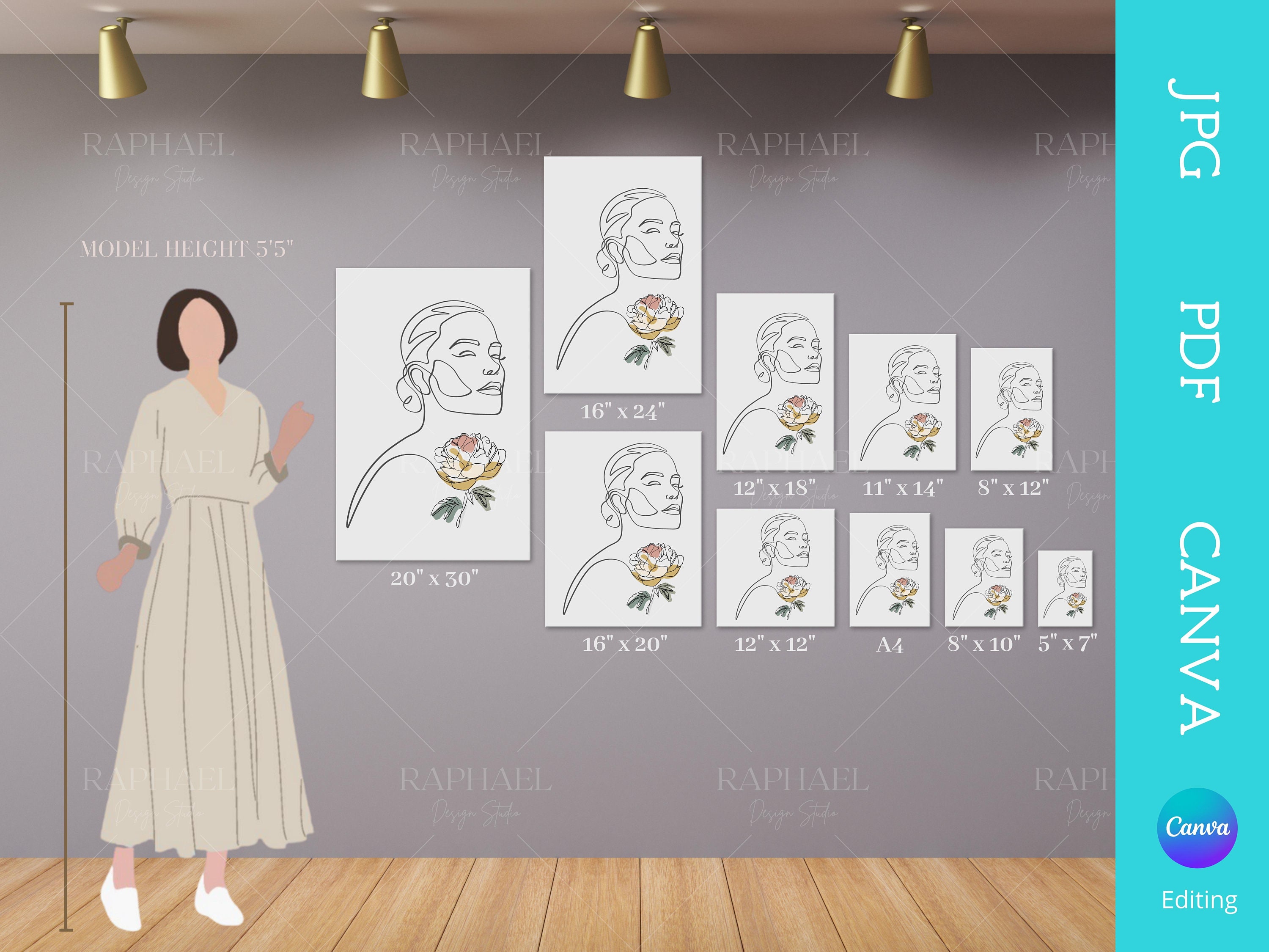 Two Set Canvas Size Guide, JPG, PDF, Canva, Wall Art Size Guide, Print