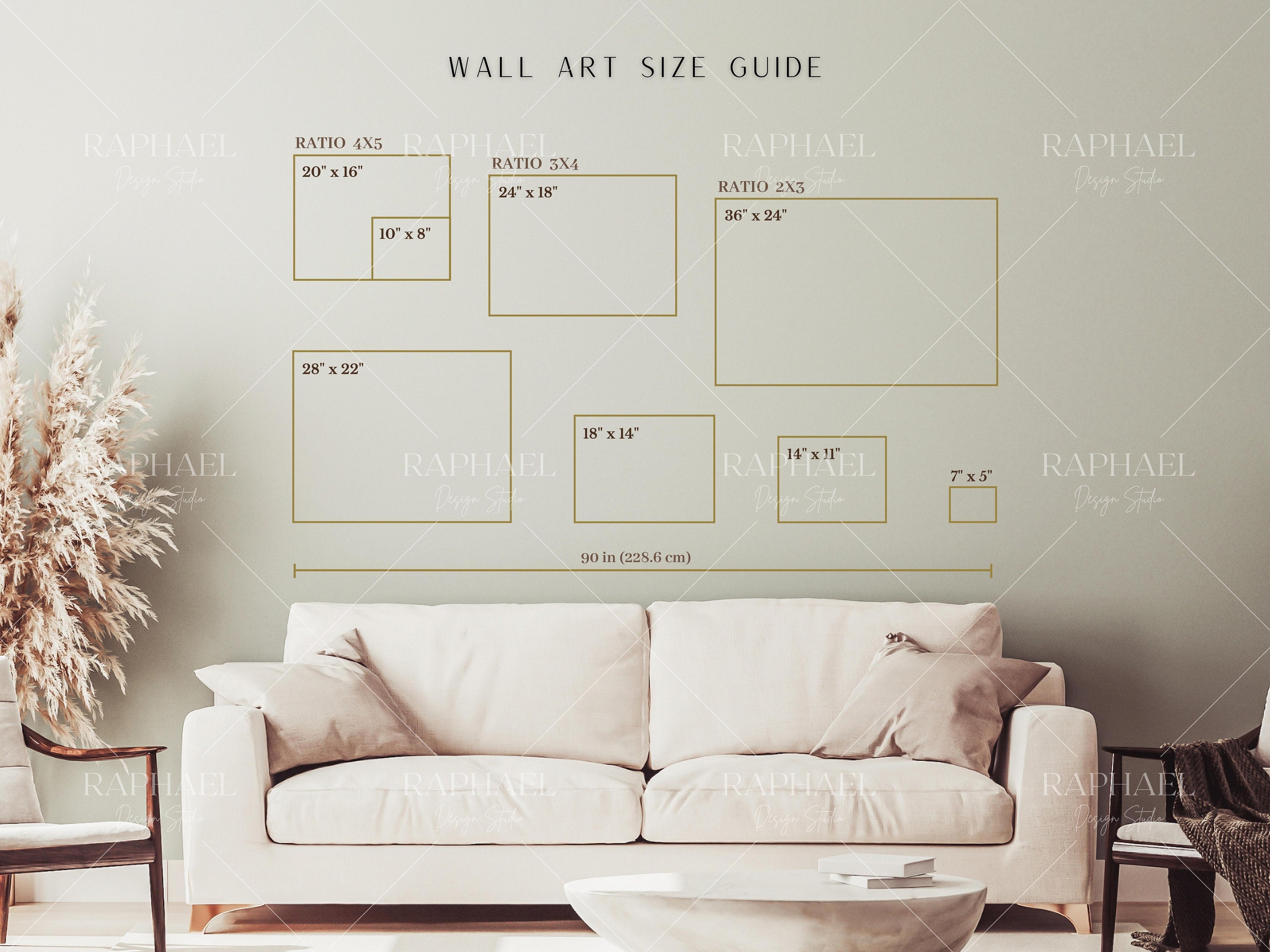 Set__vertical, Horizontal, Wall Art Size Guide SET, Frame Size