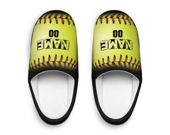 Personalized Softball Men's Indoor Slippers, Custom slipper, Christmas slippers. house slippers, holiday slippers, gifts for him