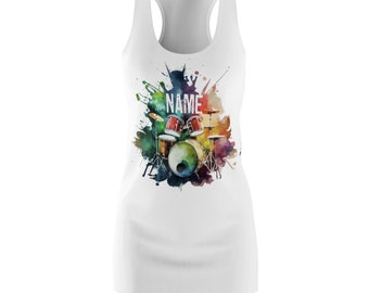 Personalized Drummer Women's Racerback Dress, ladies dress, summer dress, girls dress, tank top dress