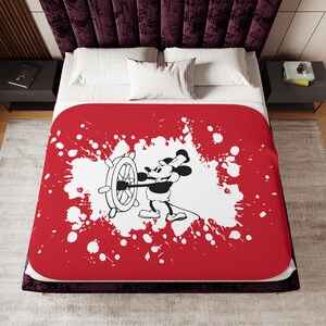 Steamboat Willie Cozy Sherpa Blanket in Two Colors, Home Decor, Gift for Her, Living Room Throw, Soft Plush Bedding