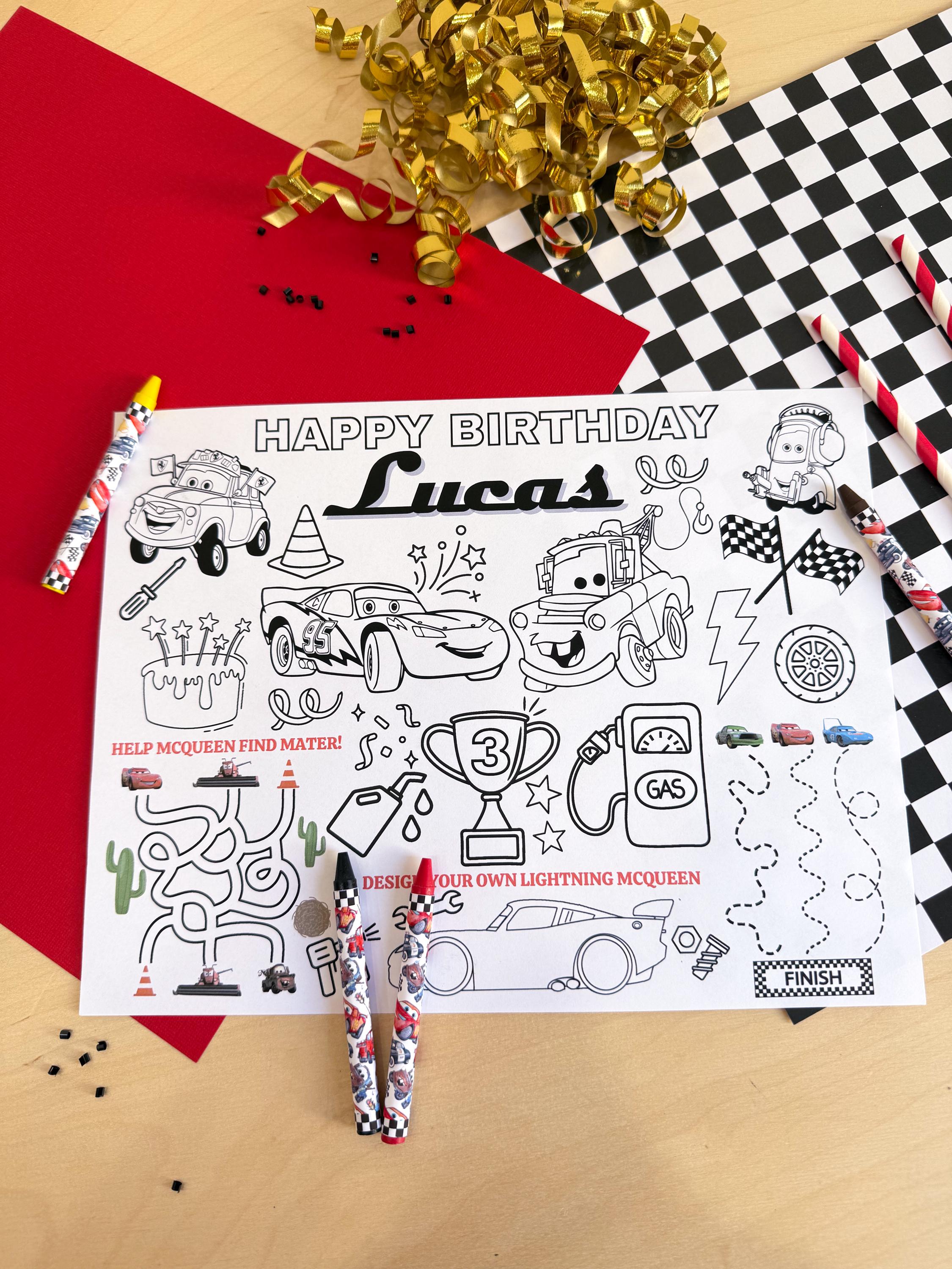 Custom Coloring Placemats, Cars Coloring Activity Kit, Mcqueen Coloring ...