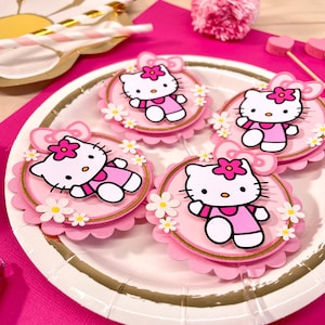 Cute kitty cupcake Toppers, Pink kitty birthday decorations, Pink kitty party decor