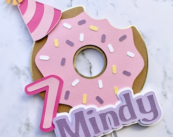 Donut Cake Topper, Donut Cupcake Toppers, Donut Name Banner,  Custom Donut party decoration