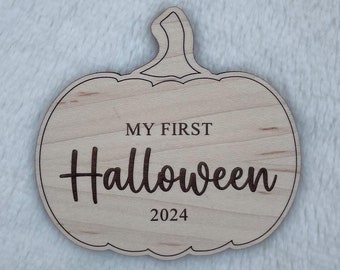 My First Halloween Wooden Pumpkin, Social Media Photo Prop, Pumpkin, Keepsake Disc