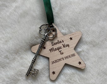 Personalised Santa's Magic Key, Wooden Santa's Key Tag, Christmas Eve, Christmas Decoration