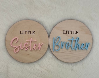 Little Brother & Little Sister Wooden Disc, Gender Reveal, Sibling Arrival, Baby Arrival, Social Media Photo Prop, New Mum, Expecting Parent