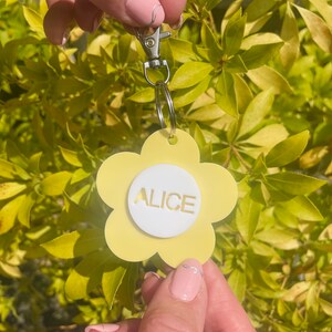 Personalised Flower Name Acrylic Kids Keyring, School Bag Keychain, Book Bag Tag, Back To School