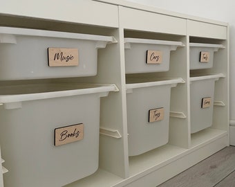 Wooden Rectangle Toy Box Storage Labels, Playroom, Nursery, Ikea Trofast Unit