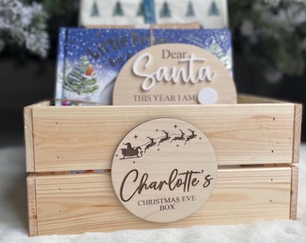 Personalised Christmas Eve Crate/Box Plaque, December Box Sign, Engraved Wooden Xmas Plaque