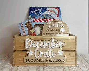Personalised Christmas Crate/Box Plaque, December Box Sign, Engraved Wooden Xmas Plaque
