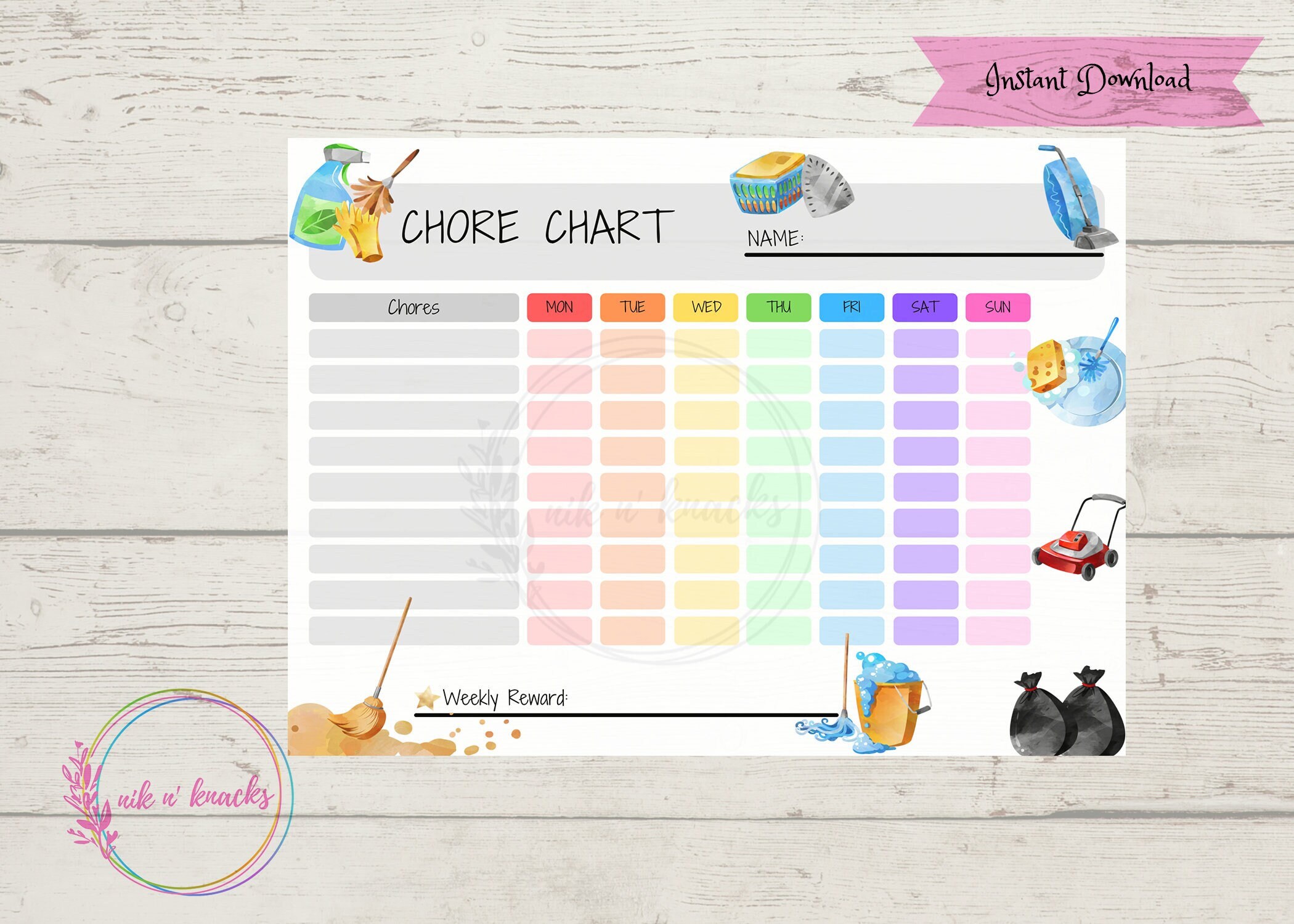 EDITABLE Kids Chore Chart. Printable. Instant Download | Etsy