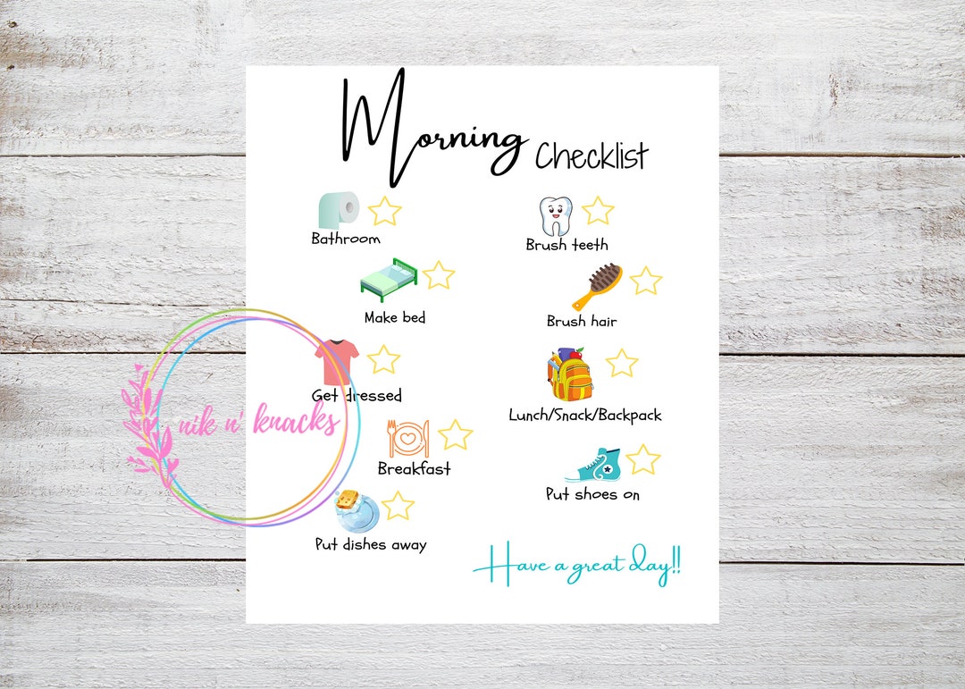 Kids Morning Checklist. Printable. Instant Download - Etsy
