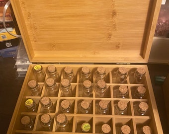 Apothecary Box case includes or optional for 35 glass bottles sizes  5 ,10 ,15 ml