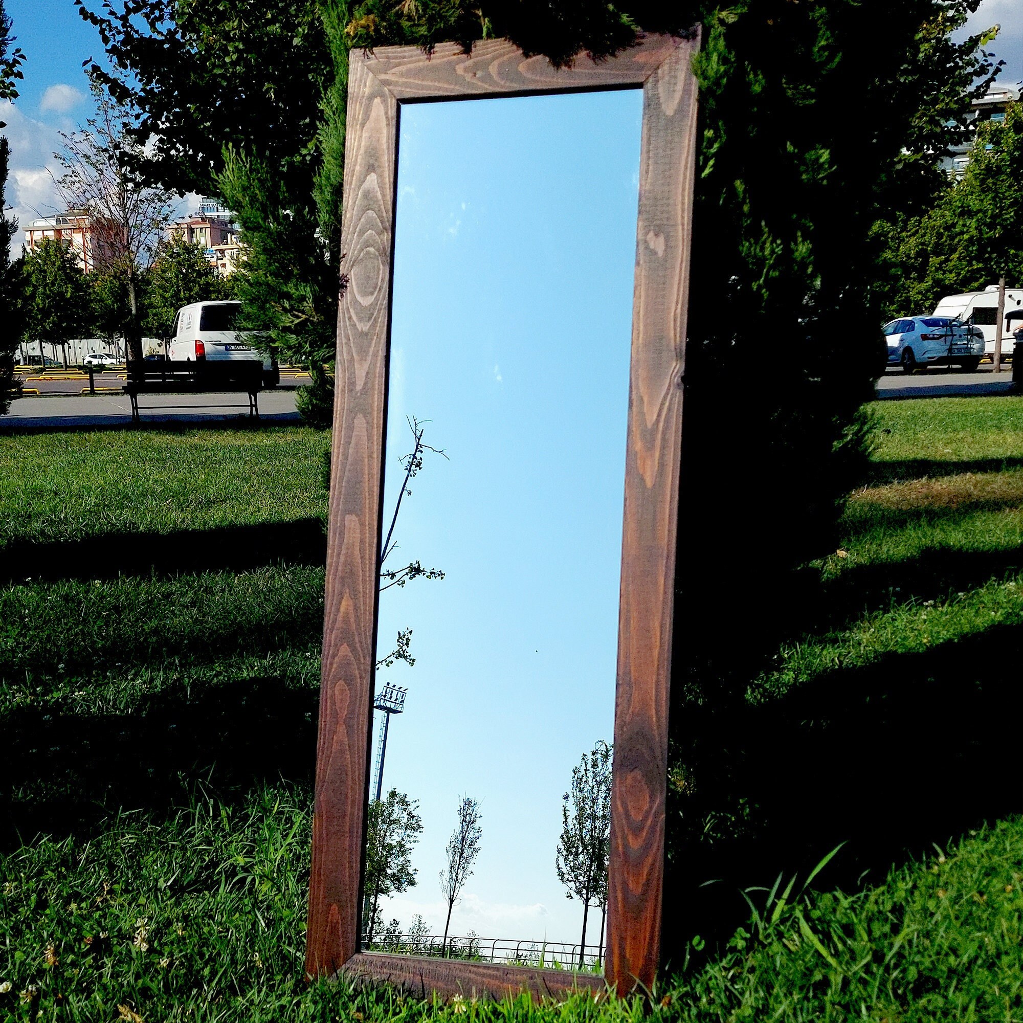 Dunkler Walnuss Holz Wandspiegel rustikaler | Etsy