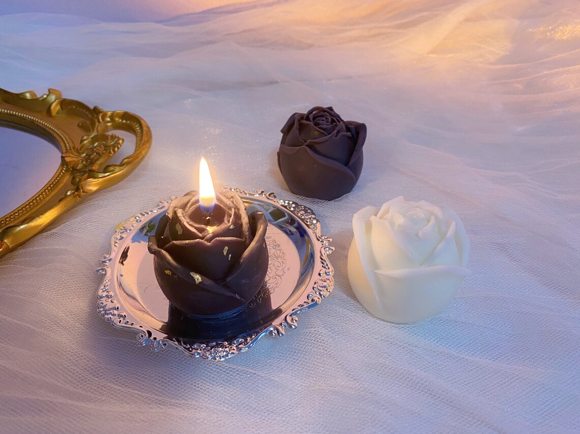 Black Rose Candle White Rose Candle Floral Candle Flower Etsy
