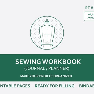 Sewing Workbook Planner Journal Organizer Notebook. Letter and A4 sizes. One PDF file contains four inner pages.