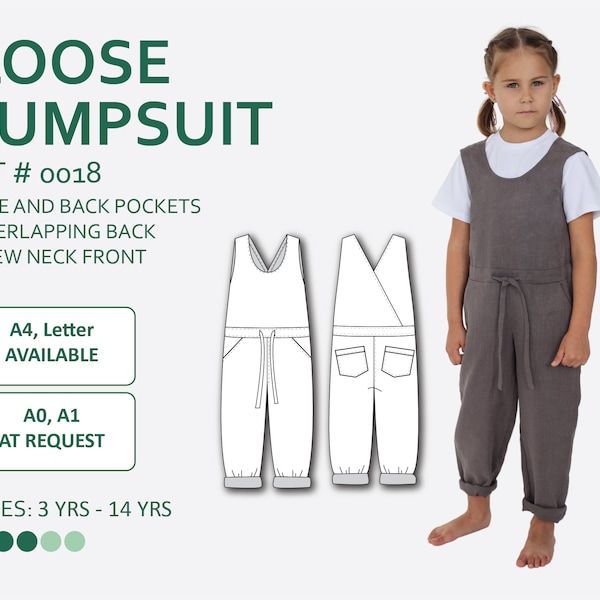 Combinaison ample pour filles avec poches et motif de couture au dos qui se chevauchent PDF avec des instructions photo étape par étape faciles à suivre