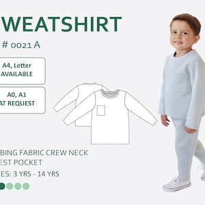 Kids&#39; Sweatshirt with Chest Pocket Sewing Pattern PDF with easy-to-follow step-by-step photo instruction