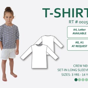 Op de afbeelding: Een wit T-shirt met lange mouwen, een ronde hals en ingestopte mouwen. Het T-shirt is verkrijgbaar in de maten 3 tot 14 jaar. RT # 0025 B. A4, Brief BESCHIKBAAR. A0, A1 OP AANVRAAG.
