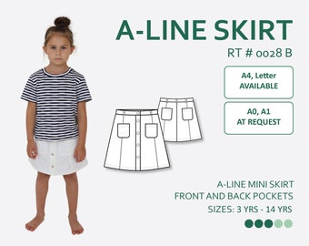 A-line Mini Skirt with Pockets Sewing Pattern PDF with easy-to-follow step-by-step photo instruction