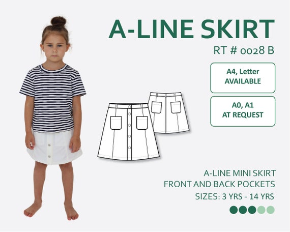 A line Mini Skirt With Pockets Sewing Pattern PDF With Easy to