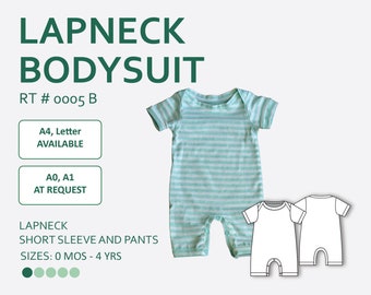 Baby Lap Neck Bodysuit Short Sleeves Sewing Pattern PDF with easy-to-follow step-by-step photo instruction