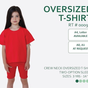 Girls&#39; Oversized T-shirt Sewing Pattern PDF with easy-to-follow step-by-step photo instruction