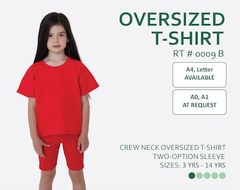 May include: Red oversized crew neck t-shirt with short sleeves. The t-shirt is available in sizes 3 to 14 years. RT # 0009 B. A4, Letter available. A0, A1 at request.