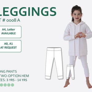 Long Leggings Sewing Pattern PDF with easy-to-follow step-by-step photo instruction, two-option hem
