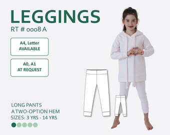May include: White leggings with a two-option hem. Long pants for kids, sizes 3 to 14 years.  RT # 0008 A. A4, Letter available. A0, A1 at request.