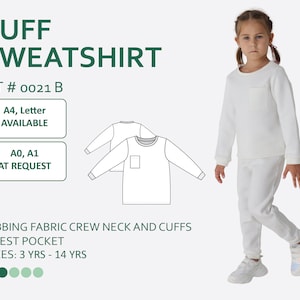 Kids&#39; Sweatshirt with Cuffs and Chest Pocket Sewing Pattern PDF with easy-to-follow step-by-step photo instruction