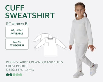 May include: White long-sleeve sweatshirt with a crew neck and a chest pocket. The sweatshirt is made of ribbing fabric.  RT # 0021 B.  A4, Letter Available. A0, A1 At Request. Sizes: 3 yrs - 14 yrs.