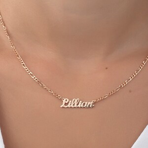 14K Gold Handwriting Name Necklaces, Personalized Gifts, Custom Made Jewelry, 18K Name Plate Figaro Chain Necklaces, Best Gift For Mothers